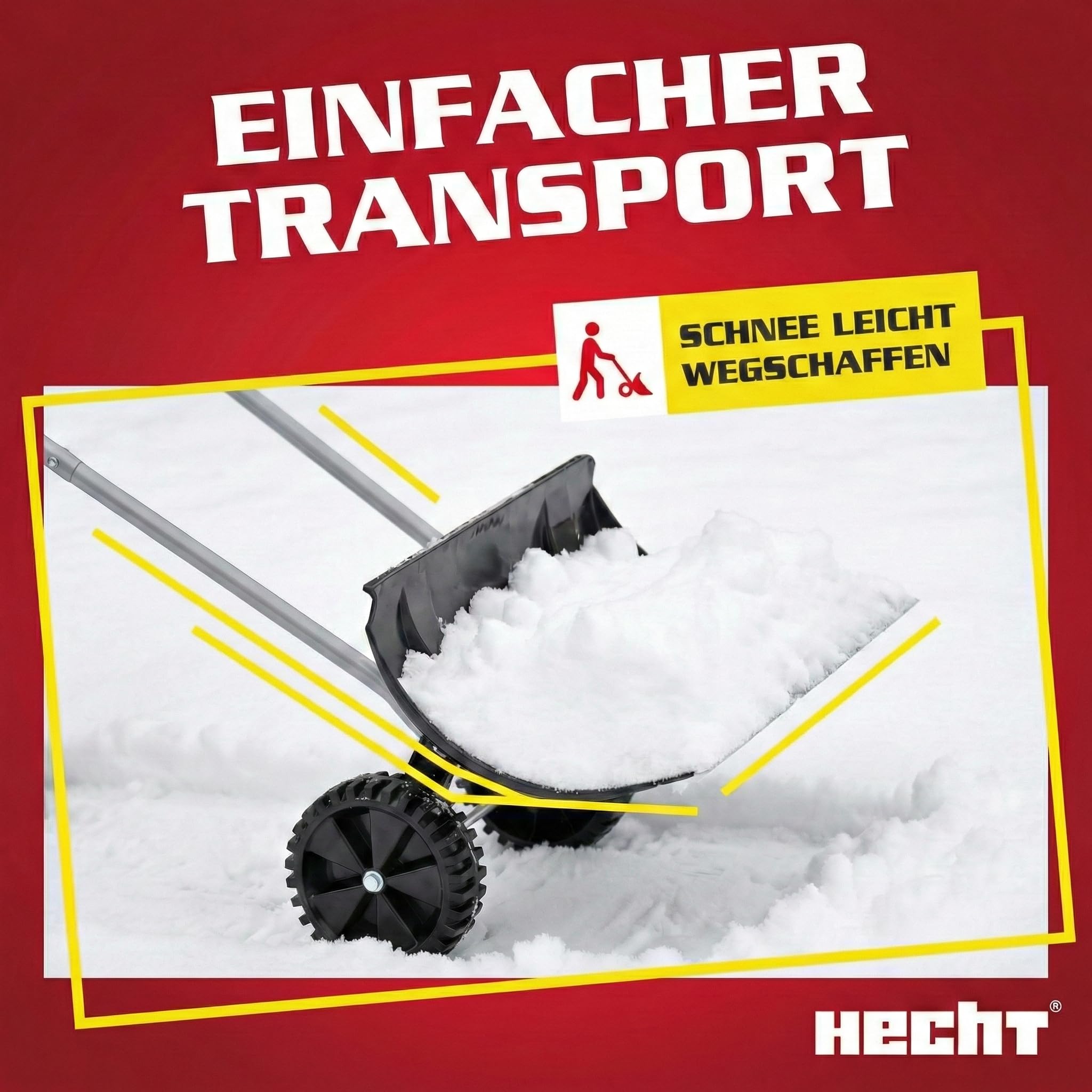 HECHT Großer Schneeschieber mit ergonomischem Stahlstiel – Schiebekante mit Stahlprofil – Schaufel im Winter perfekt – Profi Schneeschaufel mit Rädern jetzt günstig kaufen