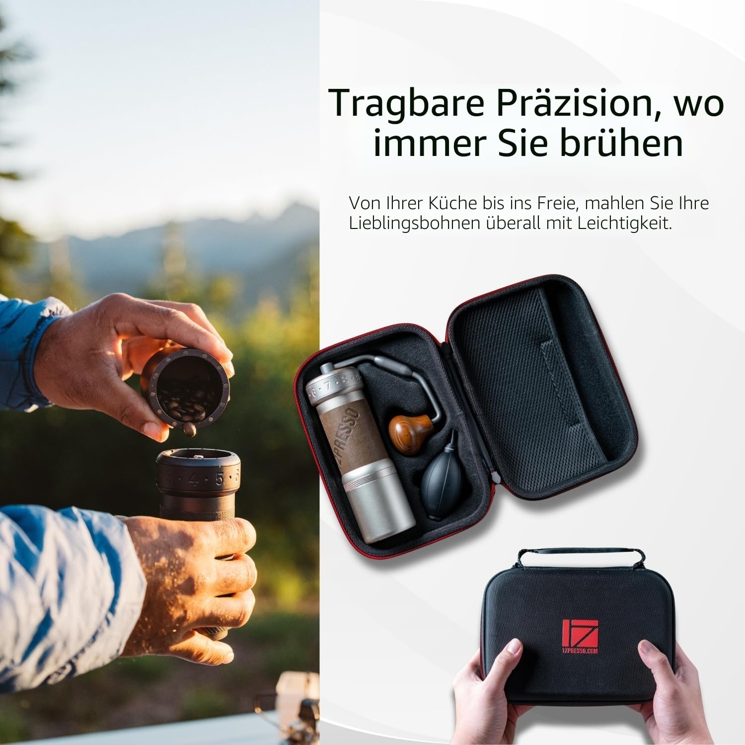 1Zpresso K-Ultra Manuelle Kaffeemühle Eisengrau mit konischen Mahlwerk aus Edelstahl, Intuitive numerische Einstellung, Magnetischer Behälter mit 40g Kapazität