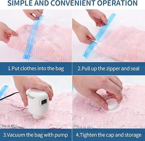 Miniatura 4 de Paquete de 8 bolsas de almacenamiento de sellado al vacío con bomba eléctrica, ahorro de espacio, espacio de compresión, para ropa, edredones,