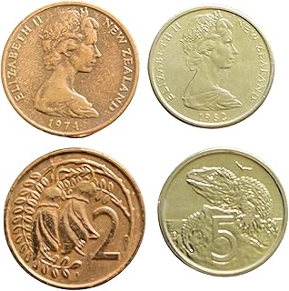 New Zealand 2 Coins Set – 2 Cents & 5 Cents World Coins (Random Years) | Collectible Vintage Currency | Bronze & Copper-Nickel Coins with Queen Elizabeth II & Native Wildlife