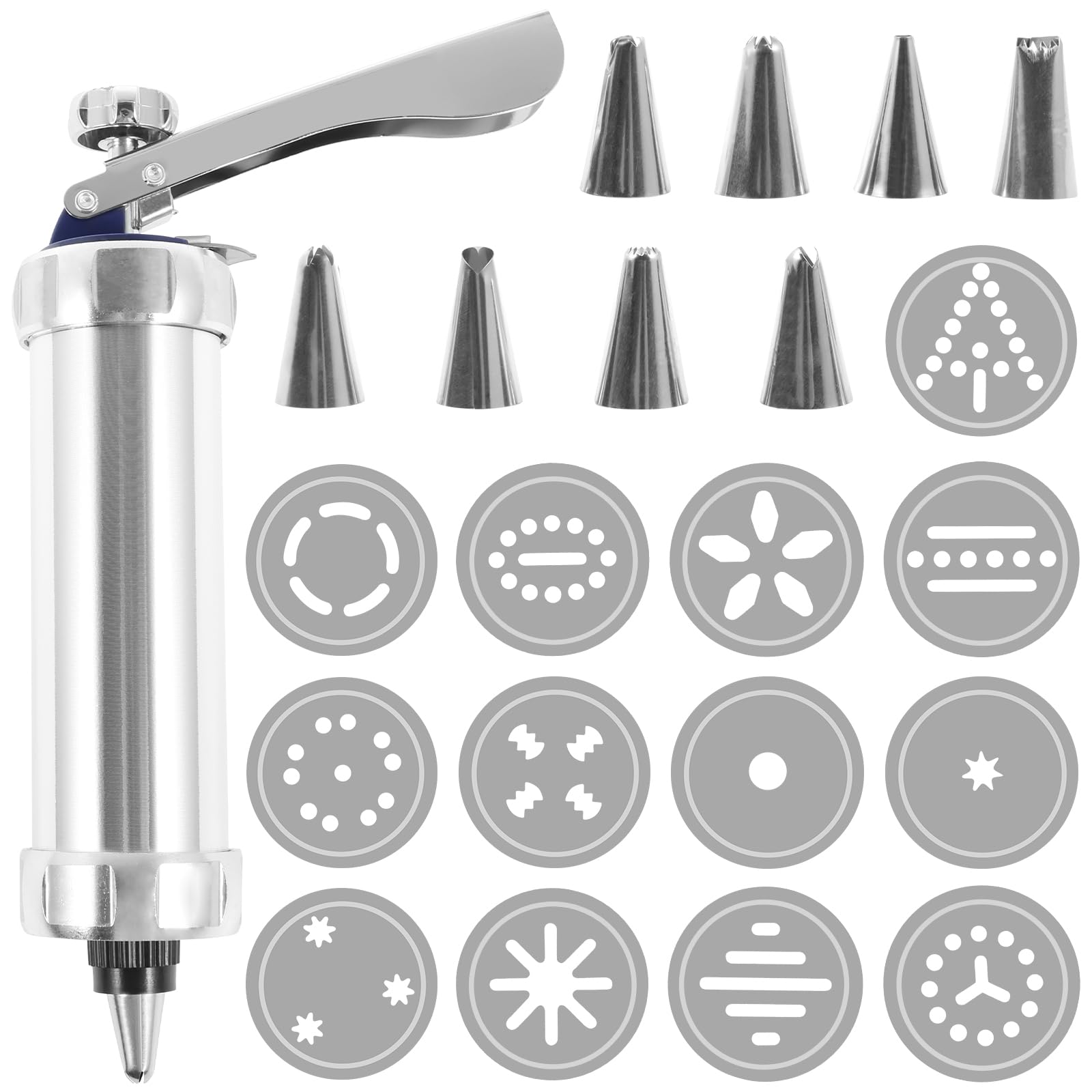 Fyrome Cookie Press Kit, 13 Cookie Discs & 8 Icing Nozzles, Stainless Steel & Aluminum, Easy to Use & Clean, Perfect for Various Occasions