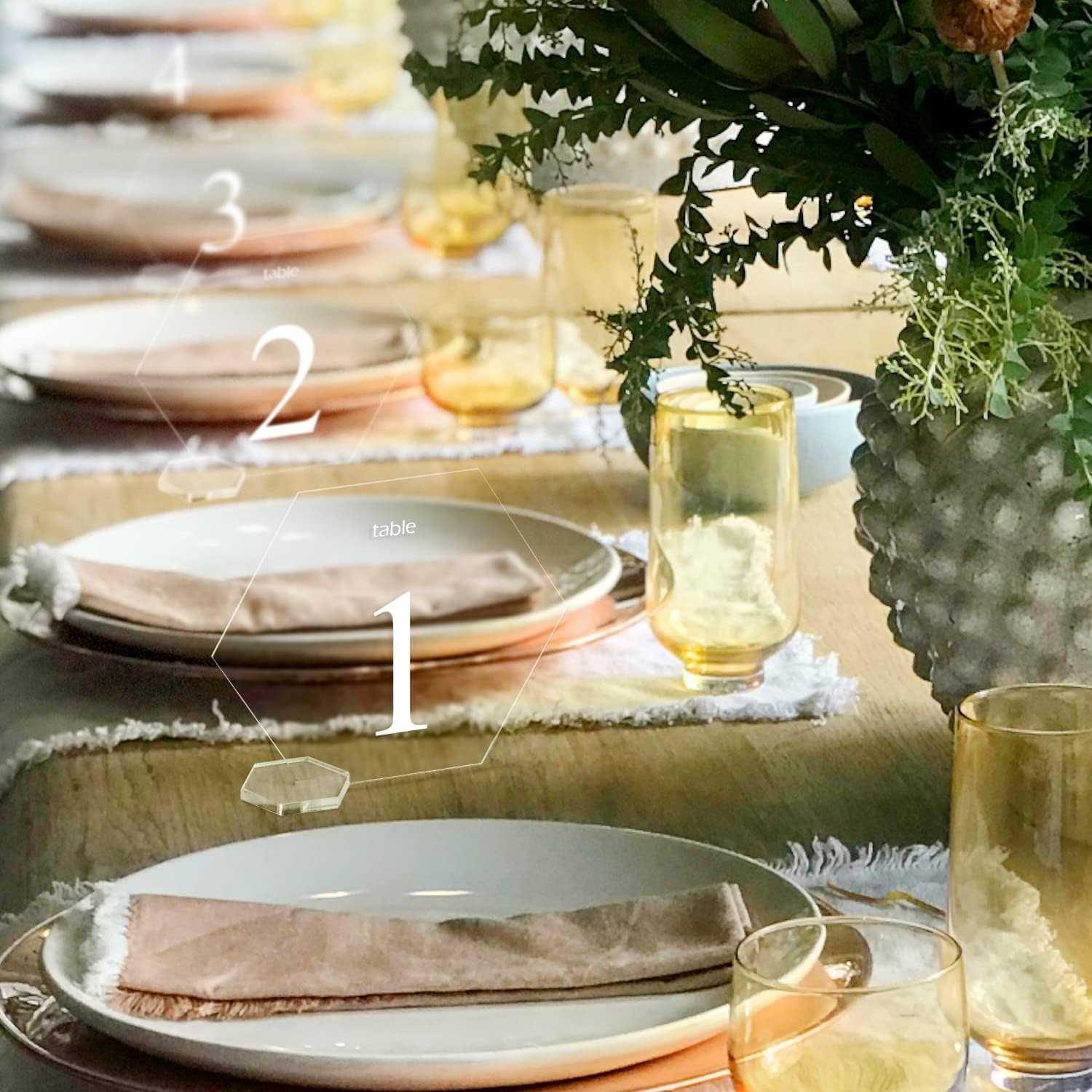 50 Clear Acrylic Place Cards with Holders - DIY Blank Clear Hexagon Acrylic Name Place Cards - Freestanding Wedding Guest Names Escort Cards for Dinner Table Setting