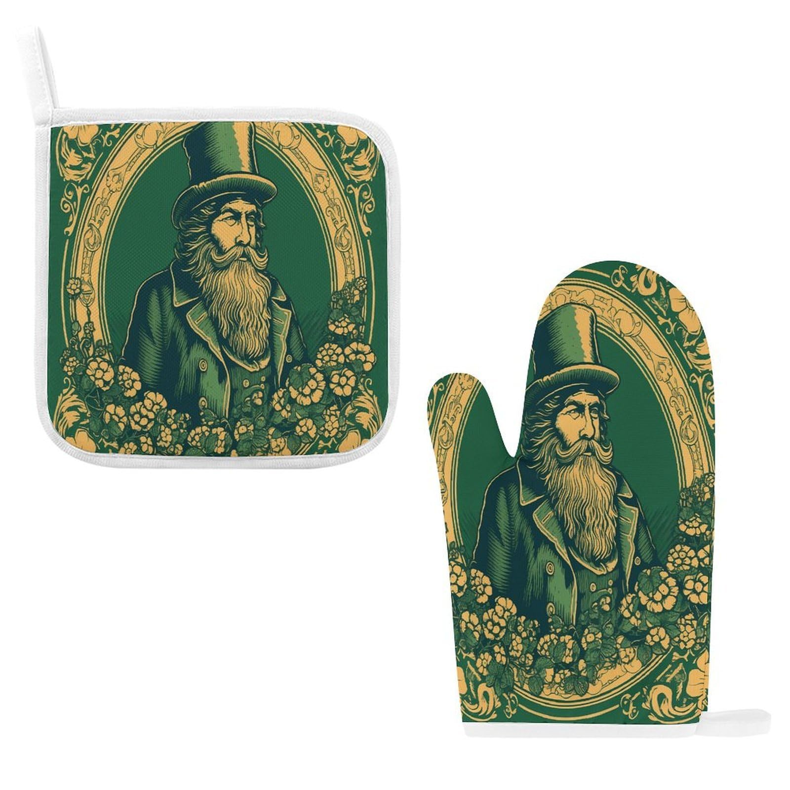 Btcowzrv Style Hand Drawn Characters Oven Mitts And Pot Holders 2Pcs Set