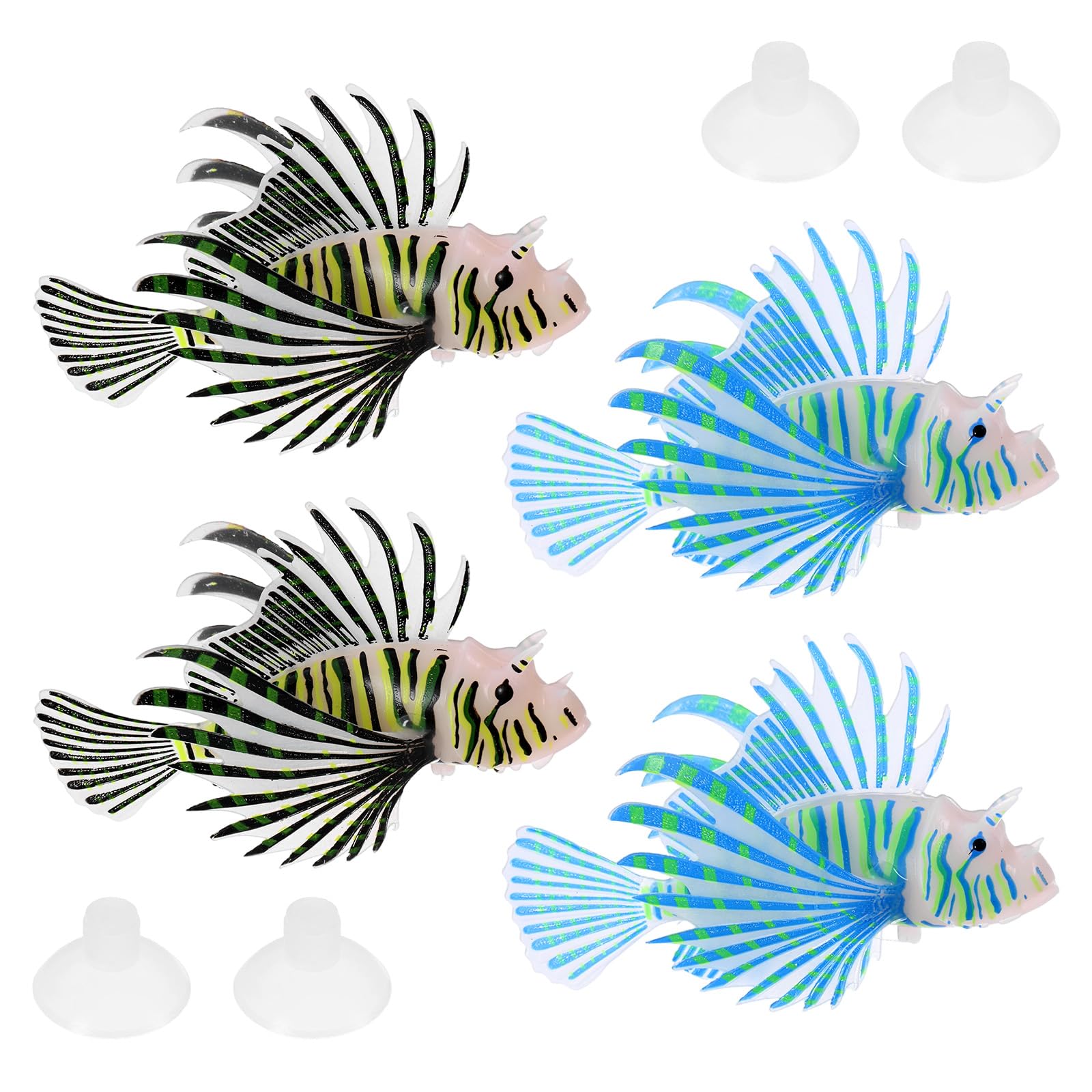 M METERXITY 4-Pack Artificial Glowing Lion Fish 4.53"x2.95", Black, Blue
