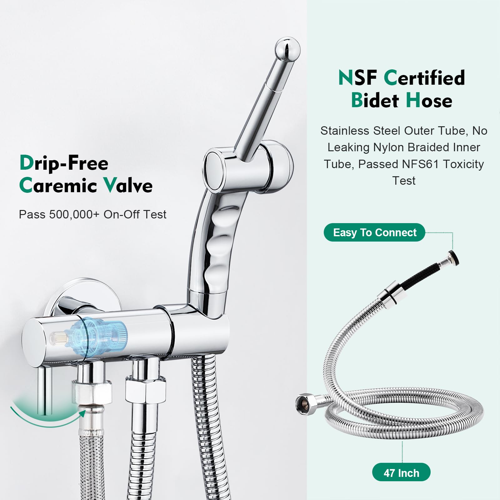 Kit Douchette Wc Toilettes Bidet, Set de spray pour bidet pour toilettes, Set de bidet avec douchette avec flexible de 1.2M et support, Set de douche pour bidet avec valve, Chromé