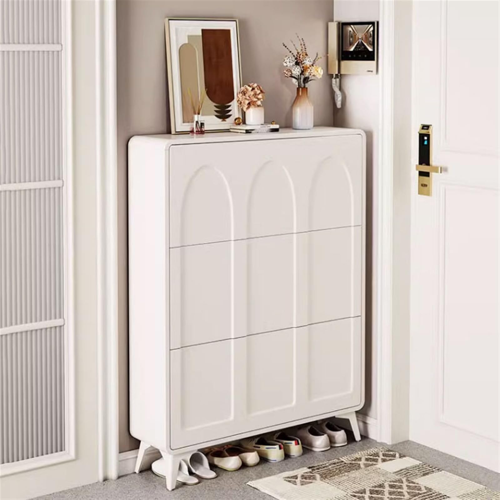 Zapatero Zapatero Blanco Moderno, Zapatero Independiente con 3 cajones abatibles, Organizador de Zapatos Estrecho for Entrada, Pasillo, Dormitorio Mostrar Estante(60x17x120CM)