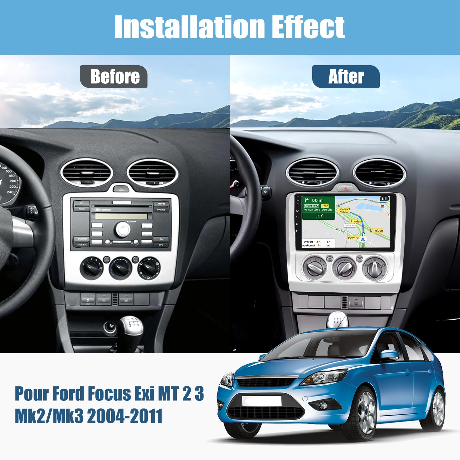 Autoradio Android 7" 6G+128G Pour Ford Focus II/Mondeo/Galaxy - Carplay Sans Fil, GPS, Caméra Recul | Écran Tactile 2 Din