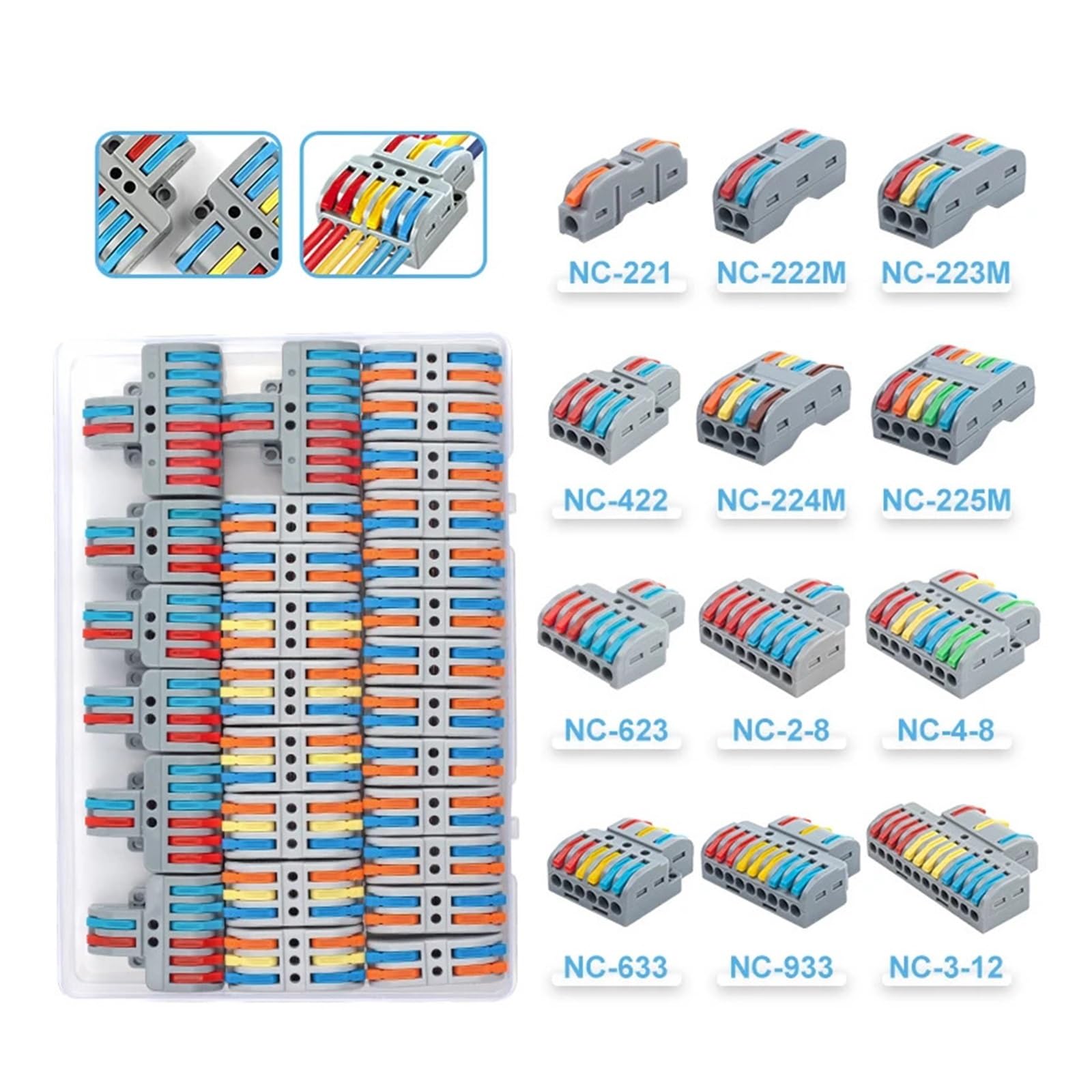 Connettori a cablaggio rapido Splitter compatto inscatolato Cavo elettrico Connettore conduttori push-in con morsettiera a leva(68PCS Boxed)