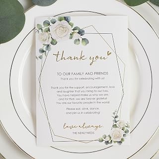 HUIHUANG Wedding Thank You Place Setting Cards, 50 Pieces Wedding Favors Place Cards for Table Setting, Receptions, Dinner Parties, Events and Celebrations (4 X 6 in, Eucalyptus)
