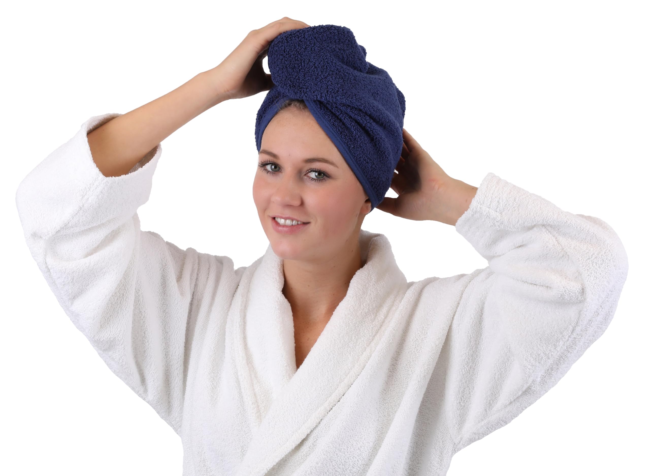 Betz Juego de 1 toalla turbante para el pelo, 100% algodón, color azul oscuro