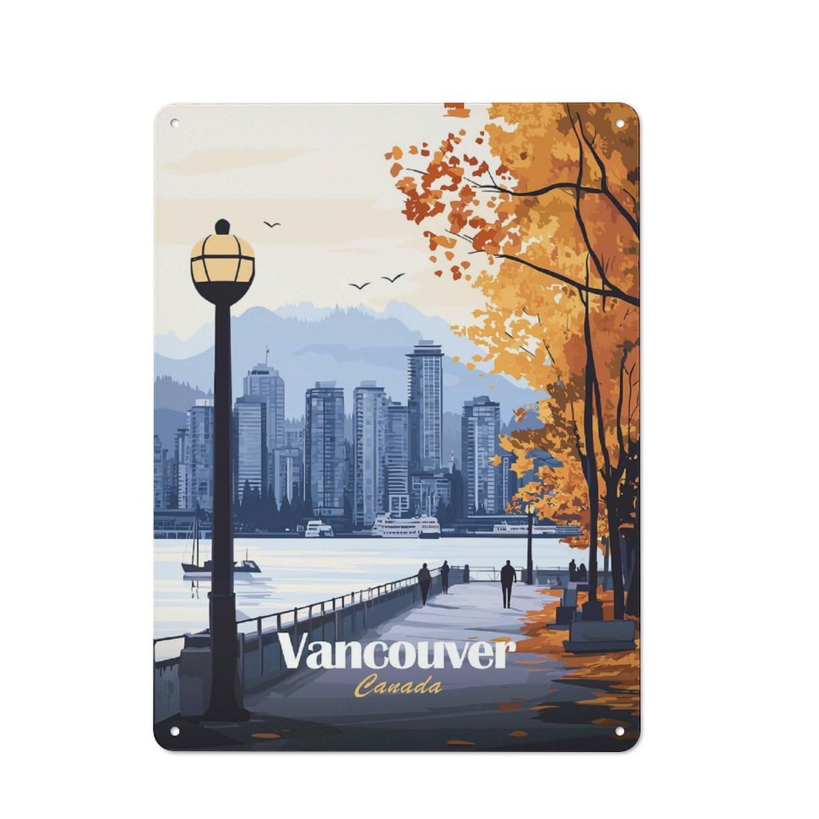 Vancouver Cityscape Vintage Metal Sign 40x30cm, Vintage Cafe Wall Decor for Takeaway, Bar, Kitchen Or Counter Area