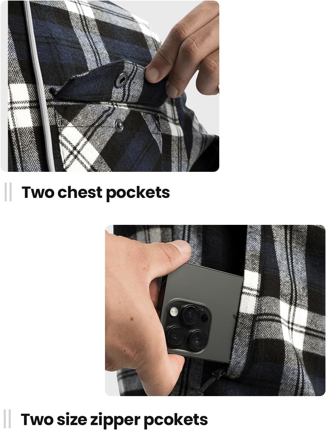 Rdruko Men's Flannel Plaid Shirt Jacket with Hood Sherpa Lined Zip Up Winter Warm Coats - Image 5