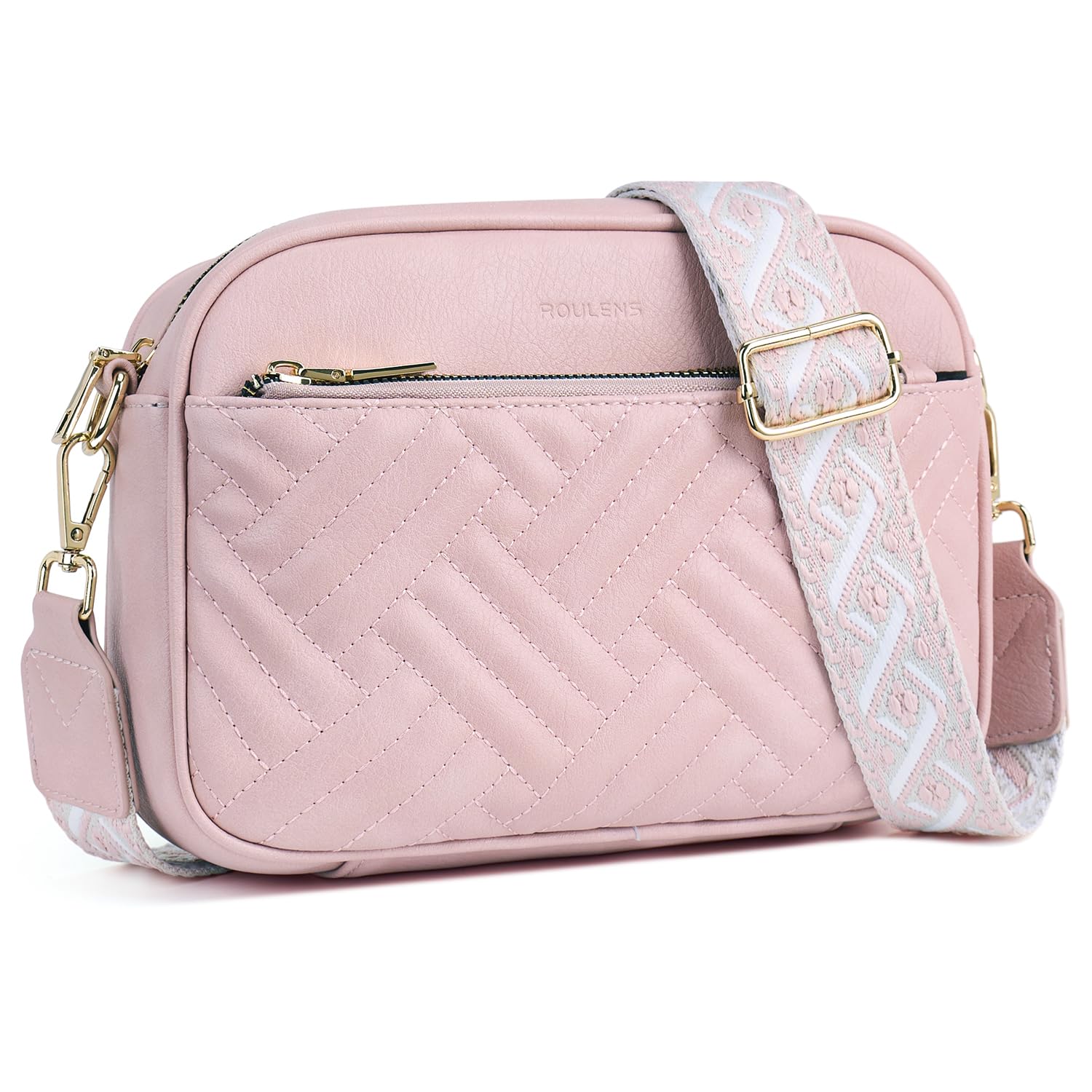 Roulens Gesteppte Damen Handy Umhängetasche, Veganes Leder Handy Schultertasche, Crossbody Bag für Damen mit Verstellbarem Breiter Gurt