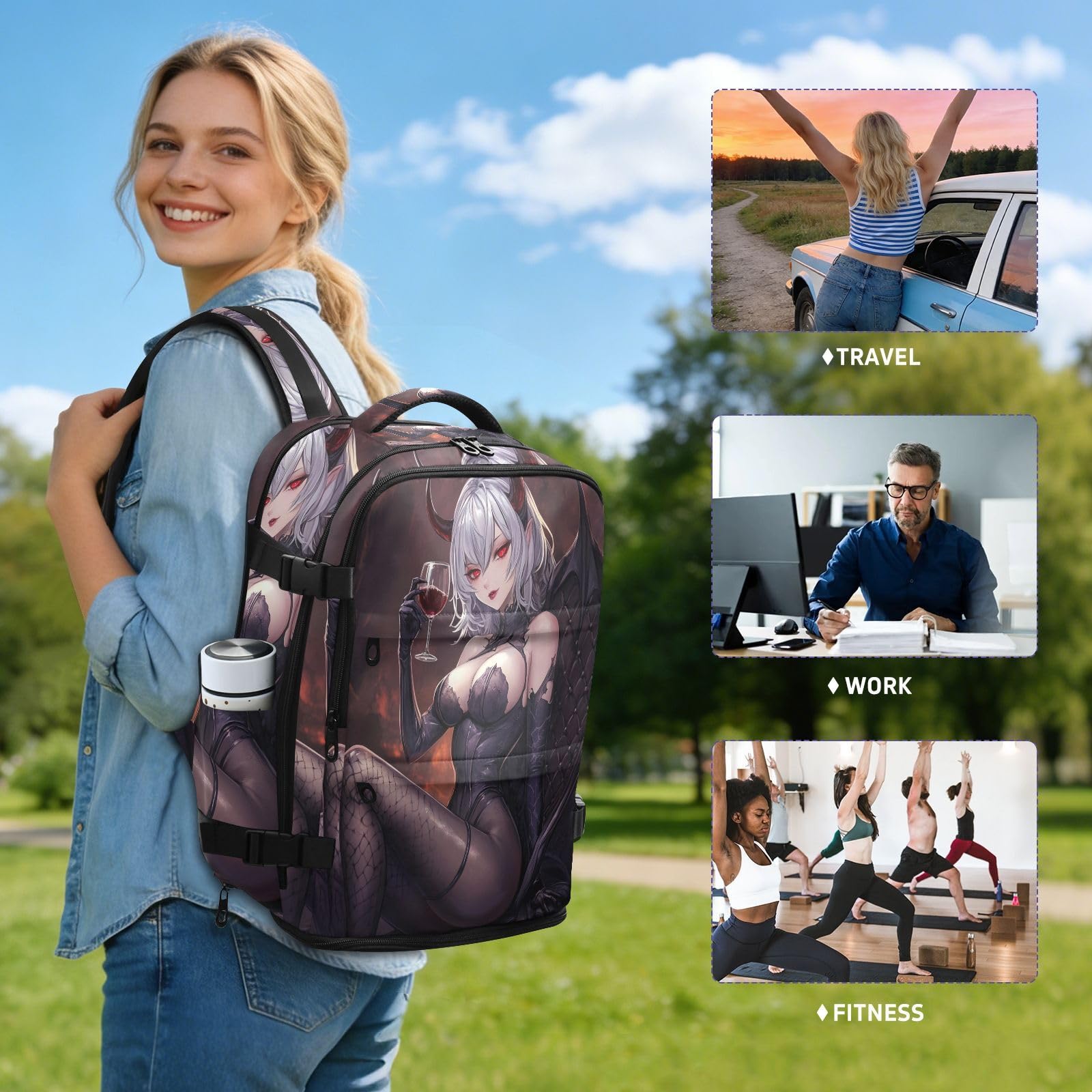 Plecak podręczny do samolotów 15,6 cala torba na laptopa dla mężczyzn do pracy | Elegancka torba nauczyciela seksowny wampir anime osobisty przedmiot torba podróżna do samolotów mochila para mujer 20L