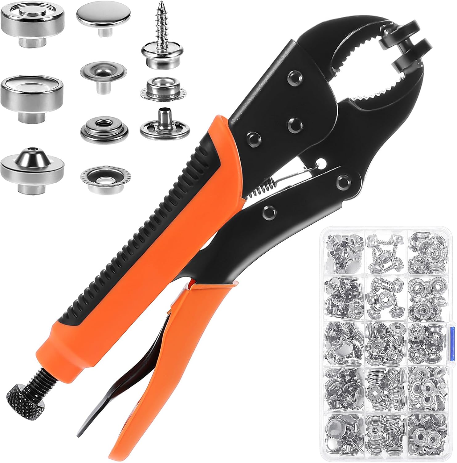 Heavy Duty Snap Fastener Tool kit - Adjustable Snap Setter Tool with 60-Set 15mm Snaps，Snap Button Installation Tool Kit for Replacing Boat Covers Metal Snaps, Canvas, Sewing, Tarps