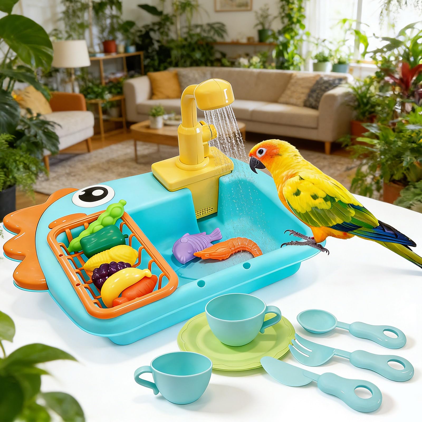 Bird Bathtub Parrot Shower Box, Bird Automatic Bathtub with Faucet Bird Bathing Tub Container Cage Accessory for Parakeet, Ferret, Budgie, Cockatiel - image 7