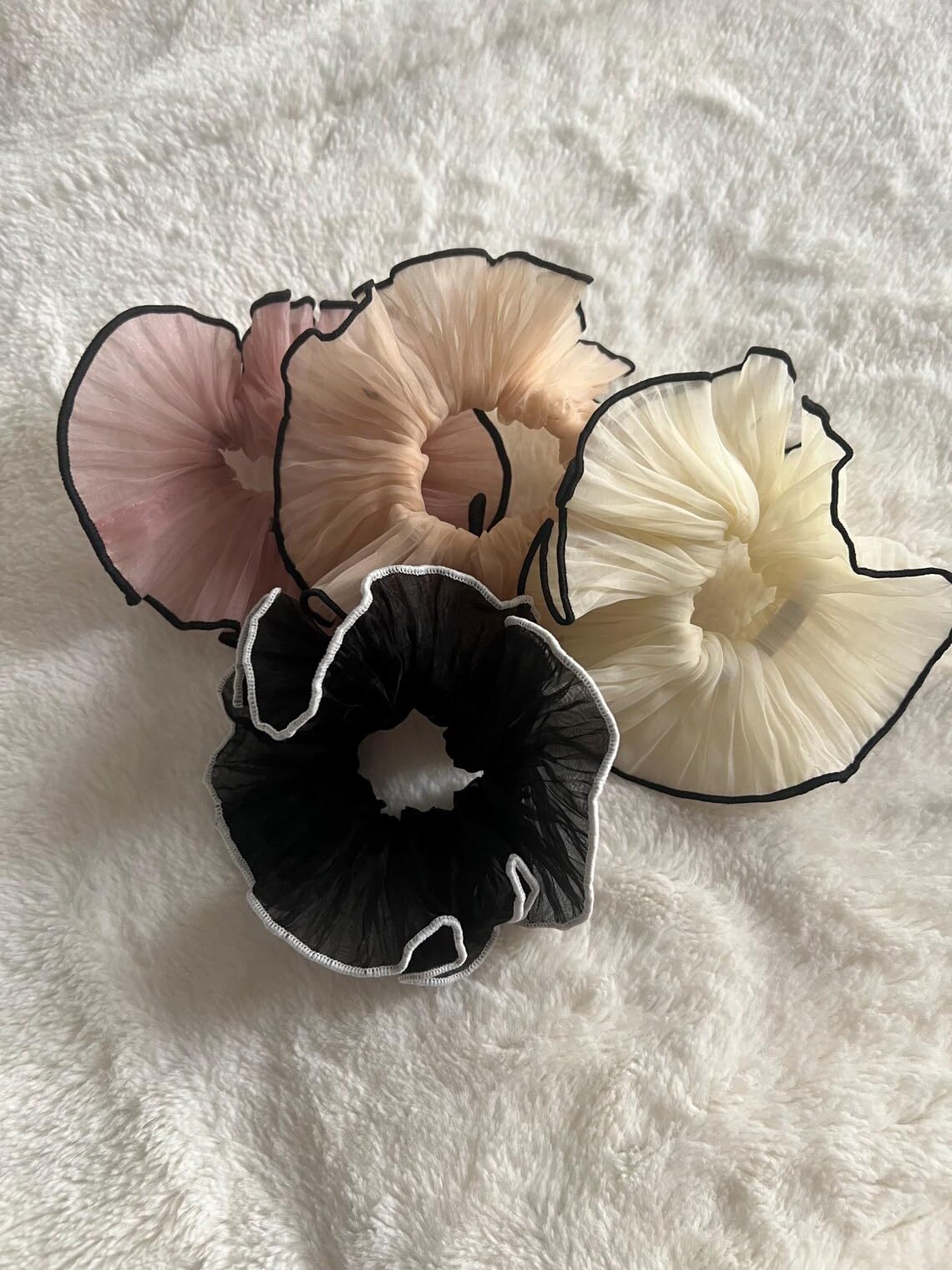 Elegant Large Bow French Chiffon Hair Scrunchies with Leather Bands – Premium Soft, Stylish Elastic Hair Ties for Women & Girls, Multicolor Set of 4PCS, Perfect for Ponytails-image-20