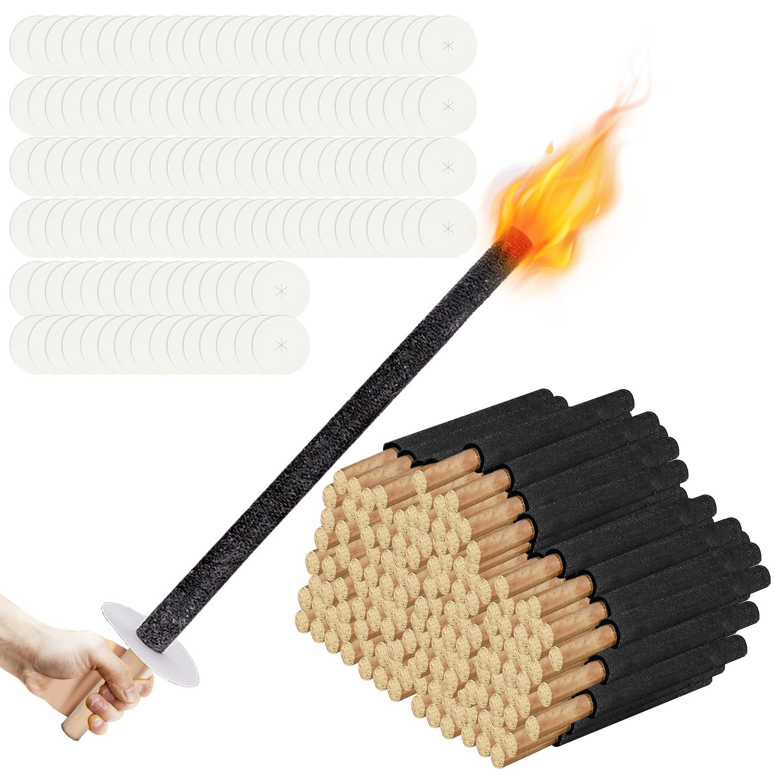 Gimisgu Antorchas de jardín para exteriores, 200 unidades, tiempo de combustión, 45 min, incluye protector de manos con mango extra largo, para niños, antorchas nocturnas