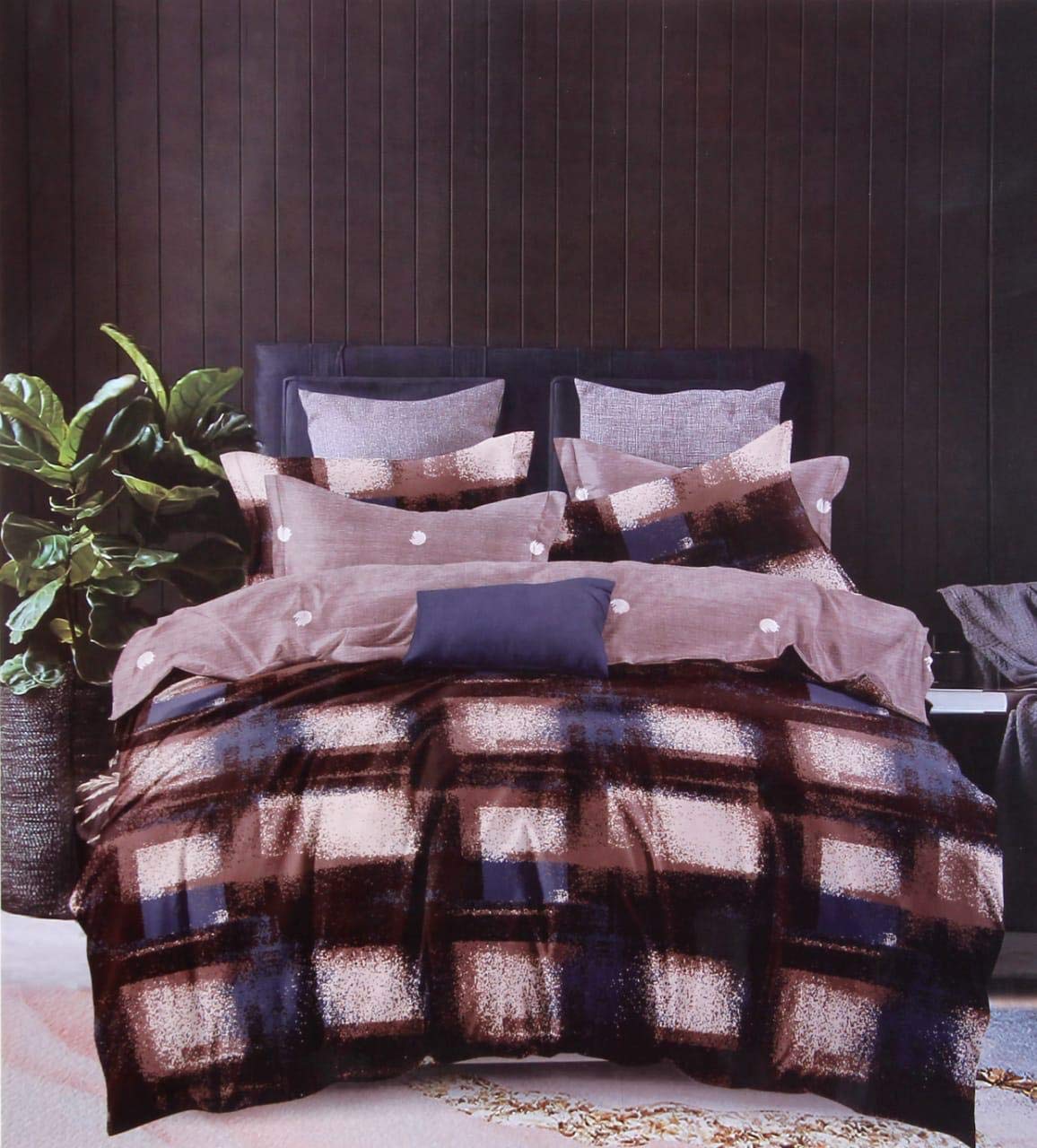 SATVIK EMPORIUM Microfiber Fabric Super Soft Heavy Quality Multicolor Checkered Printed King Size Double Bedsheet Size 108" x 108" with 2 Large Pillow Covers.