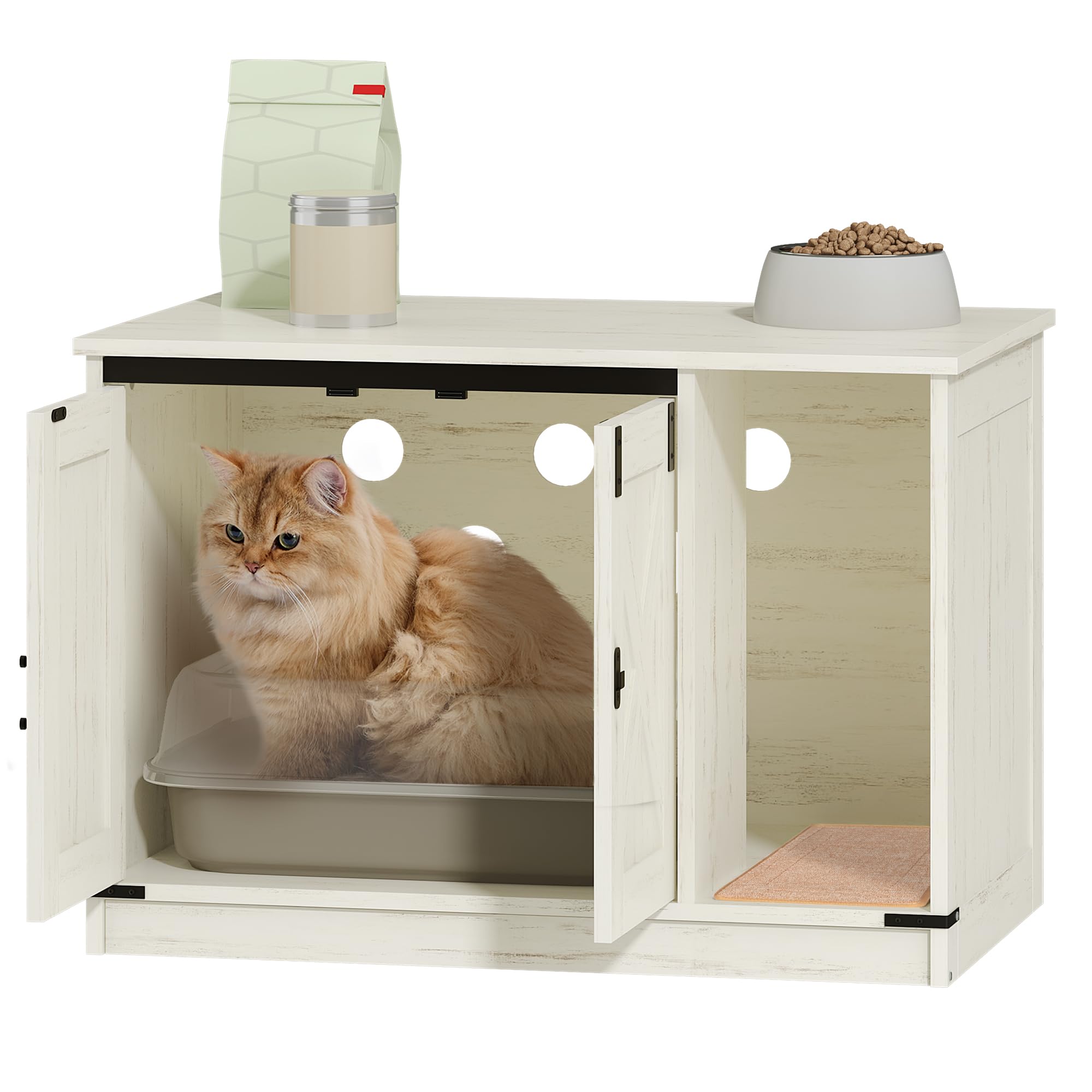 Hzuaneri Armario para Gatos, Mueble Arenero Gatos, Mueble para Caja de Arena Oculta con Campana para Gato, Casa para Gato de Interior 80 x 50 x 53 cm, para Dormitorio, Blanco CB82414B
