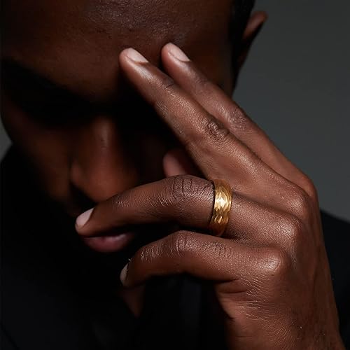 Vista 5 de TRUMIUM Anillos de carburo de tungsteno para hombres y mujeres, martillados, multifacéticos, acabado mate, de 0.236 pulgadas, 0.315 pulgadas