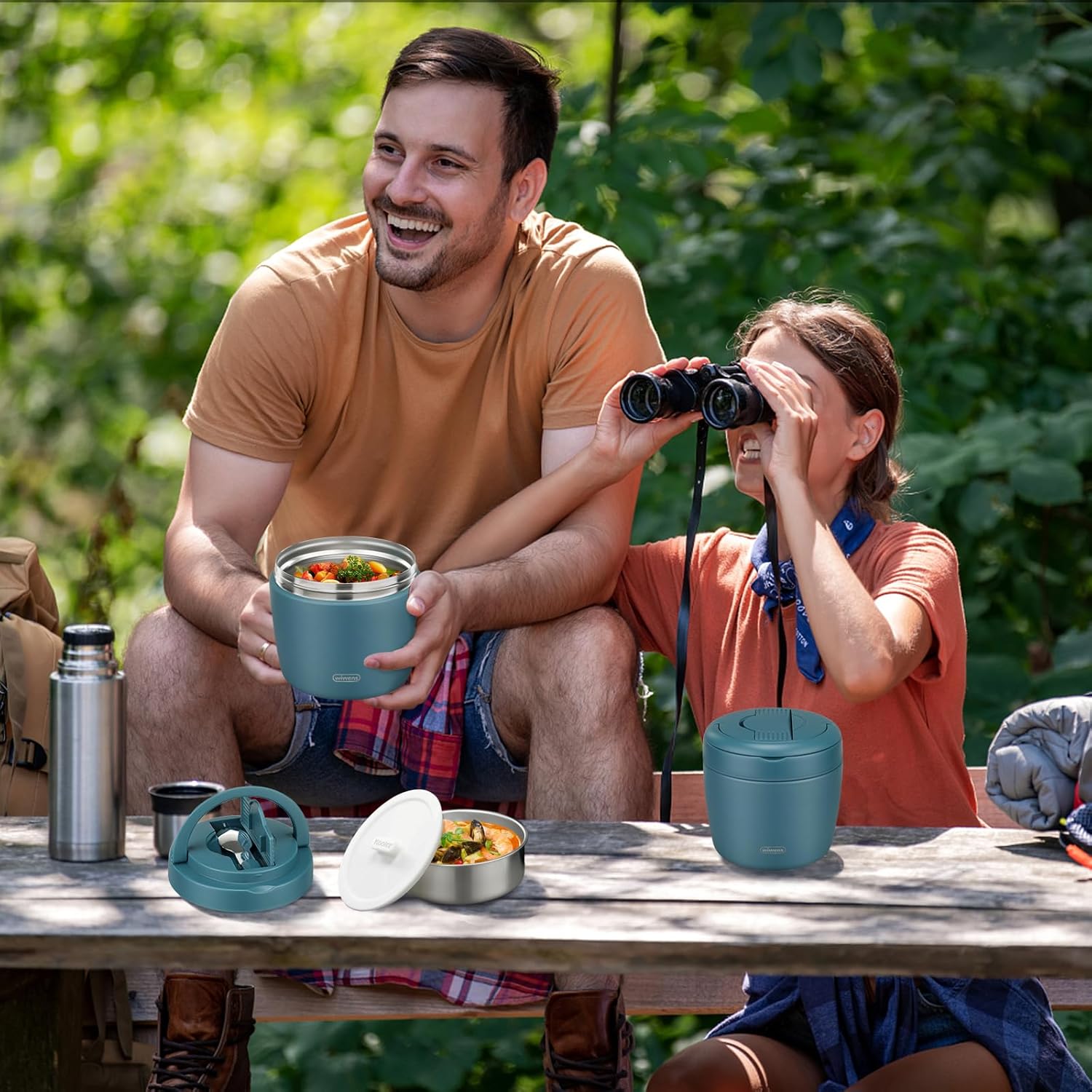 Thermo Food Jar for Hot Food Adults 32OZ Soup Thermo Lunch Containers Wide Mouth Vacuum Insulated Stainless Steel Leakproof Bento Box with Spoon (lake blue)