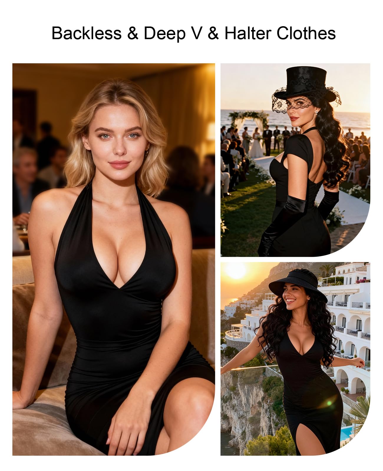 Upushall Reggiseno senza schienale con spalline trasparenti e schiena profonda imbottita push-up taglio basso con ferretto per le donne