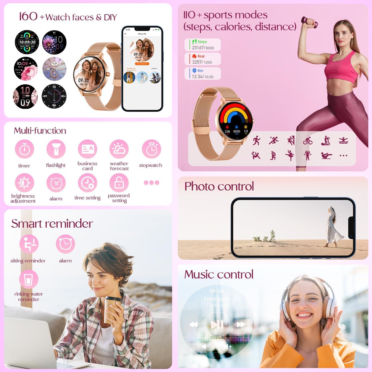 Smartwatch Damen mit Bluetooth Telefonfunktion Sportuhr: 1.27" HD Touchscreen Smart watch mit Pulsuhr Menstruationszyklus Schlafmonitor 100+ Sportmodi Fitnessuhr IP68 Wasserdicht uhren iOS Android