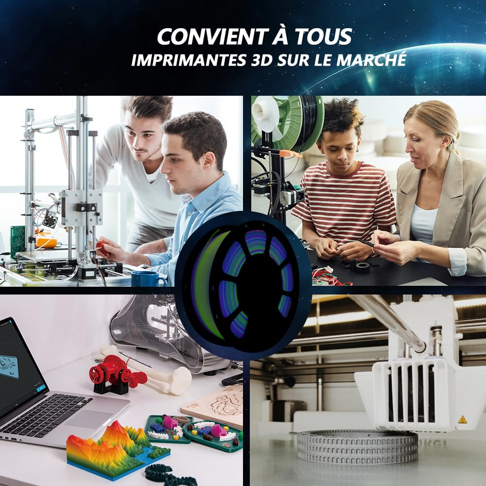 iBOSS Filament PLA+, 1,75 mm, filament do drukarki 3D 3D w kolorze tęczy, 1 kg (2,2 funta), filament do druku 3D PLA+, zmieniający kolor, olśniewająca tęcza
