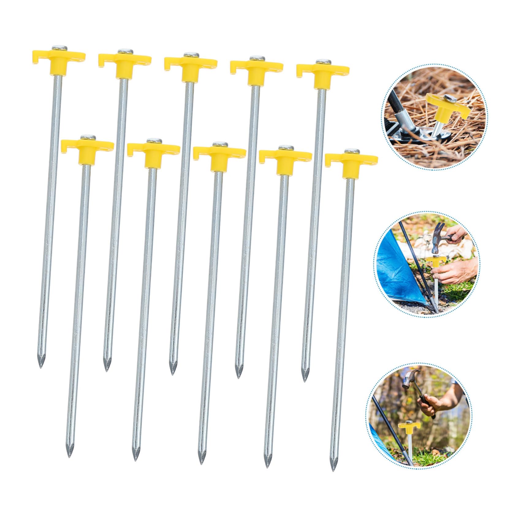10Pièces Piquets de Tente Longs et Épais pour Camping Fixation Robuste et pour Tentes Plein Air