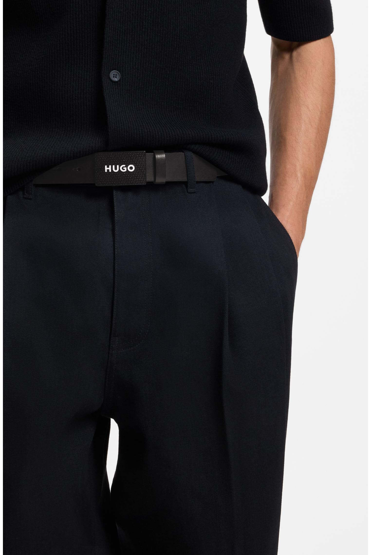 HUGO Herren Gilao-Z Sz35 Matter Ledergürtel mit Logo-Koppelschließe