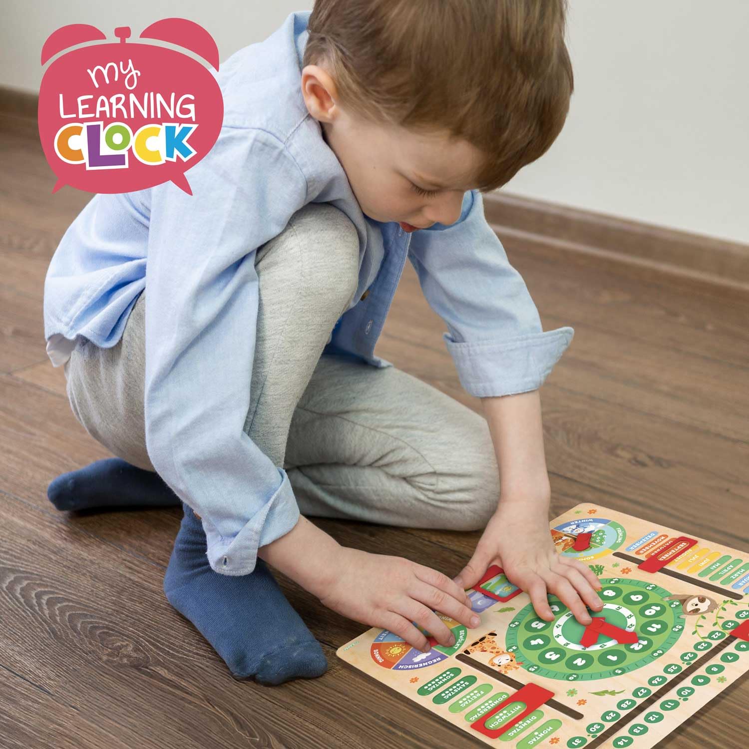Craze My Learning Clock Animals - Orologio educativo per Bambini in Legno, Calendario per l'apprendimento dei Bambini, da Parete, Colore: Verde