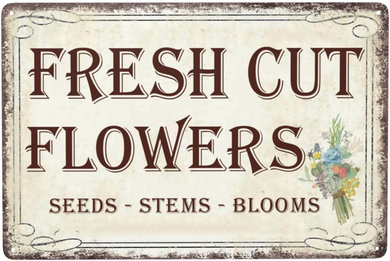 SMAZDFXX Vintage Fresh Cut Flowers Metal Sign Flower Market Tin Signs for Garden Farmhouse Country Wall Plaque Wall Decor for Home Kitchen Bar Coffee Shop 5.5"x8"