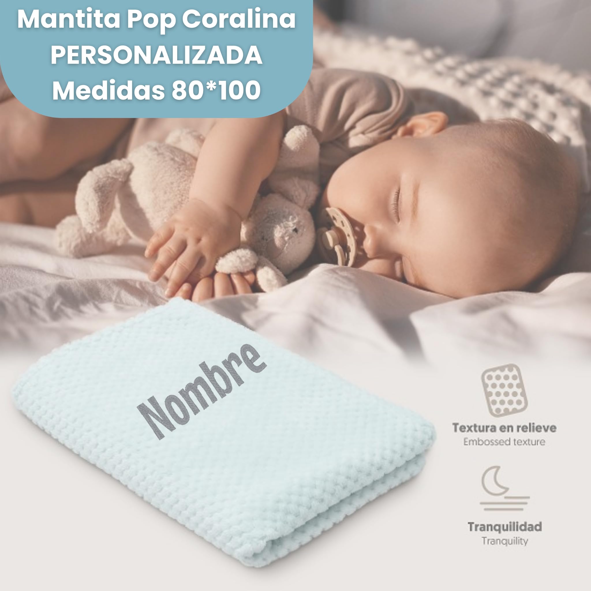 Canastilla Bebé Personalizada Pop!, Regalo Recién Nacido con Manta Bordada, Set Chupete Personalizado, Peluche Pulpo y Cosmética Bebé (Gris)
