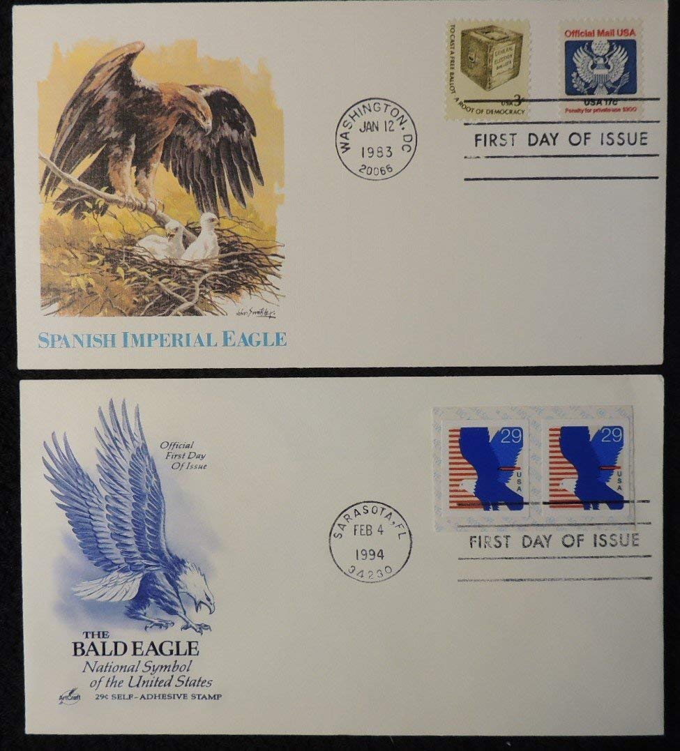 USA 1983 1994 FDC Birds of Prey Bald Eagle Spanish Imperial Eagle Americana First Day Cover Birds-of-Prey Birds JandRStamps 128052