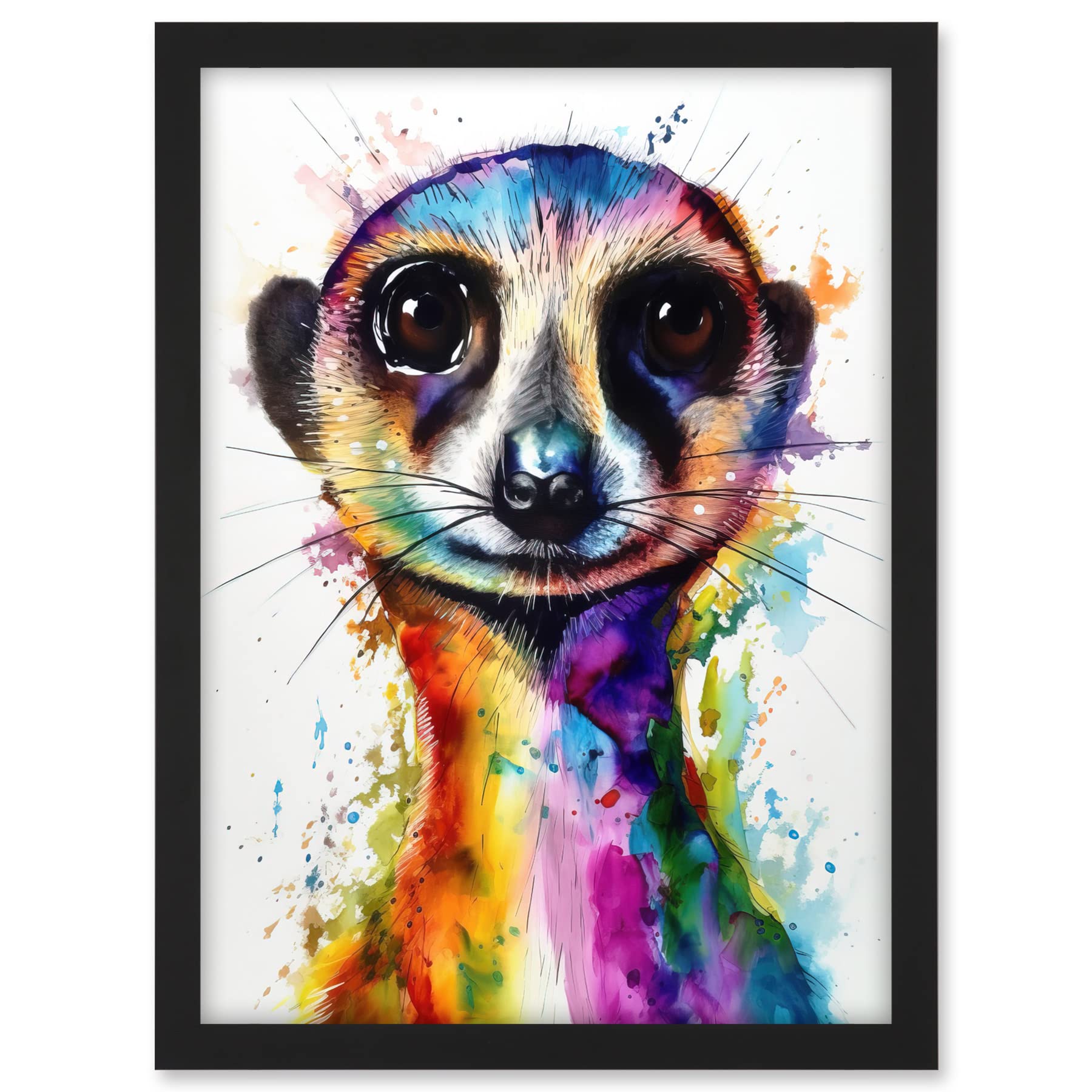 Artery8 Meerkat Splash Paint Watercolour Painting Artwork Framed A3 Wall Art Print