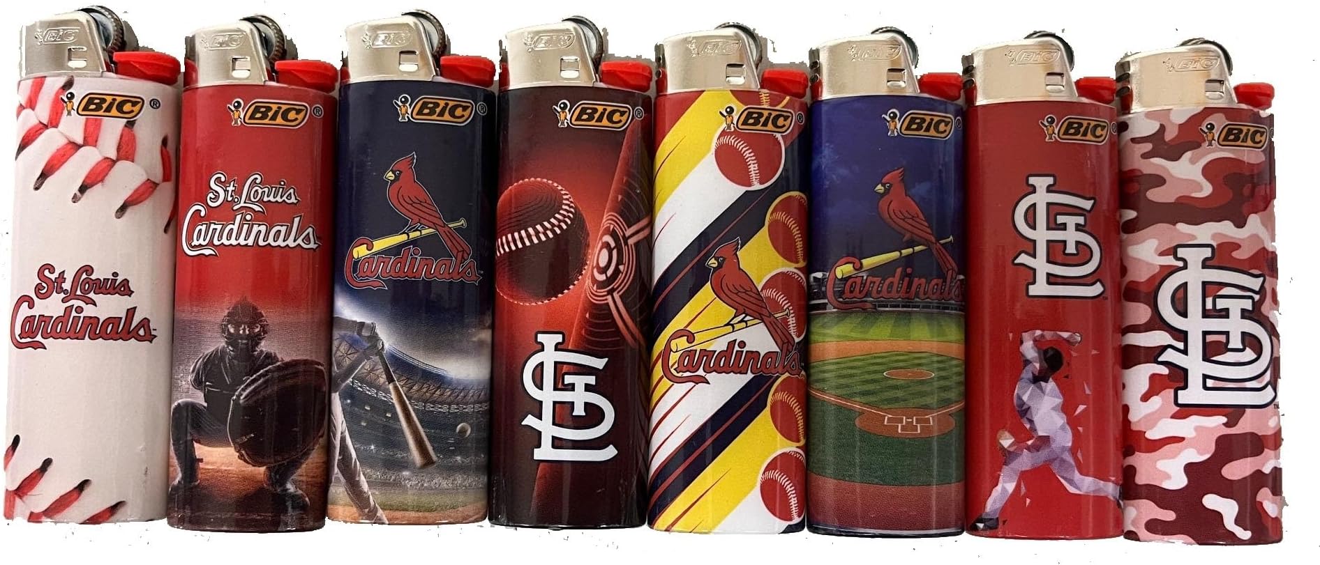 BIC 8pc Full Size Set Compatible with St Louis Cardinals MLB Officially Licensed Cigarette Lighters Saint Cards