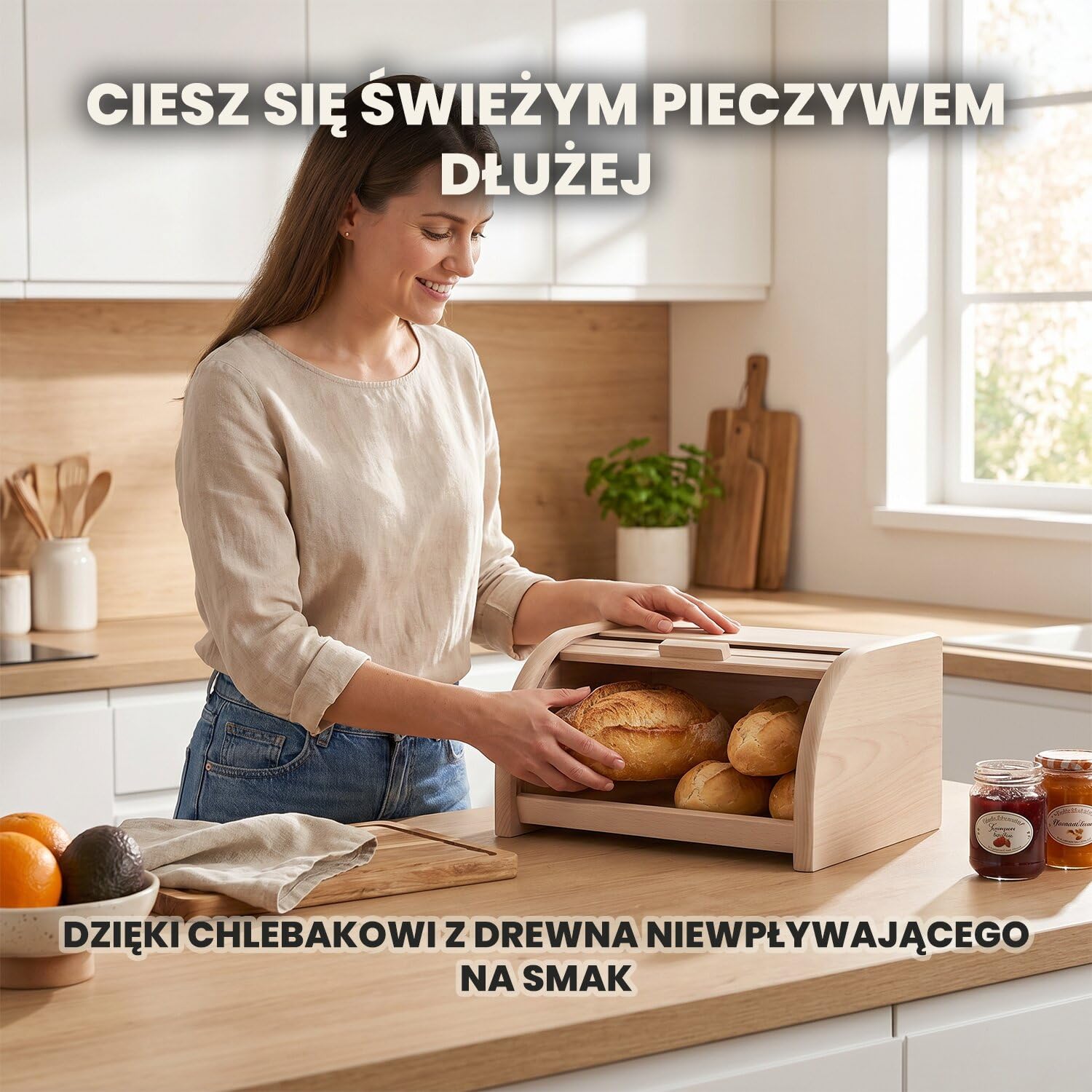 Chlebak bukowy z roletą naturalny nielakierowany 30,5x26x15,5 cm | 30,5 x 26 x 15,5 cm, Drewno bukowe, Porządek w kuchni, Pokrywa rolltop, Do pieczywa, Oszczędza miejsce