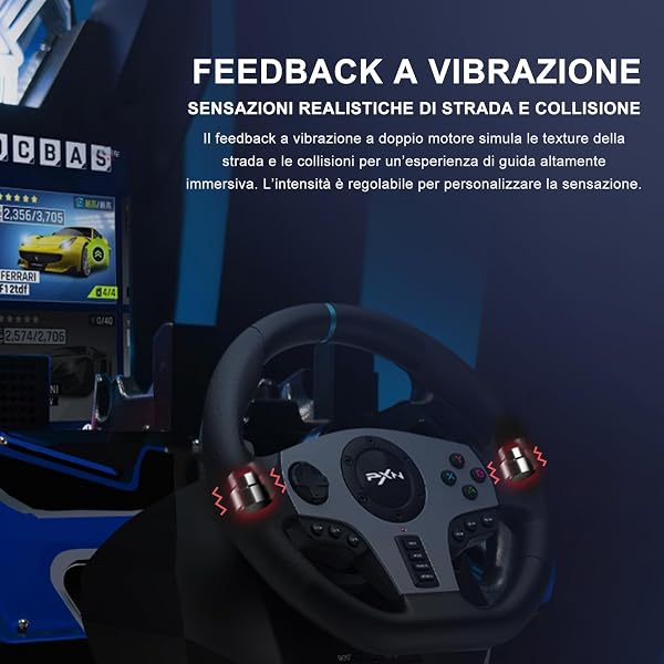 PXN V9 Volante con Pedali e Leva di Cambio - Volante da Corsa 270/900°, 3-Pedali, Cambio ad H, Cambio a Palette, Feedback di Vibrazione, Tool App, Volante per PC, PS3, PS4 e Xbox - 5