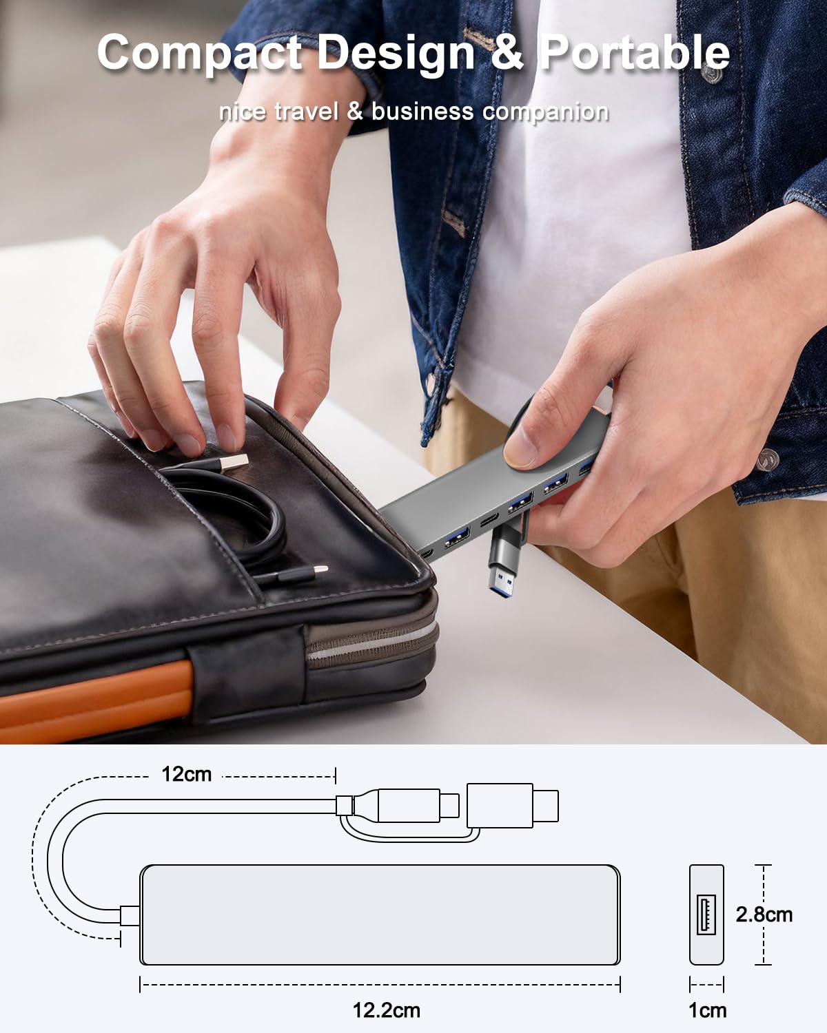 Hub USB 7-en-1 Double-Tête, Connecteur USB-A & USB-C, 1× USB 3.0, 4× USB 2.0, 2× USB-C, Adaptateur Haute Vitesse