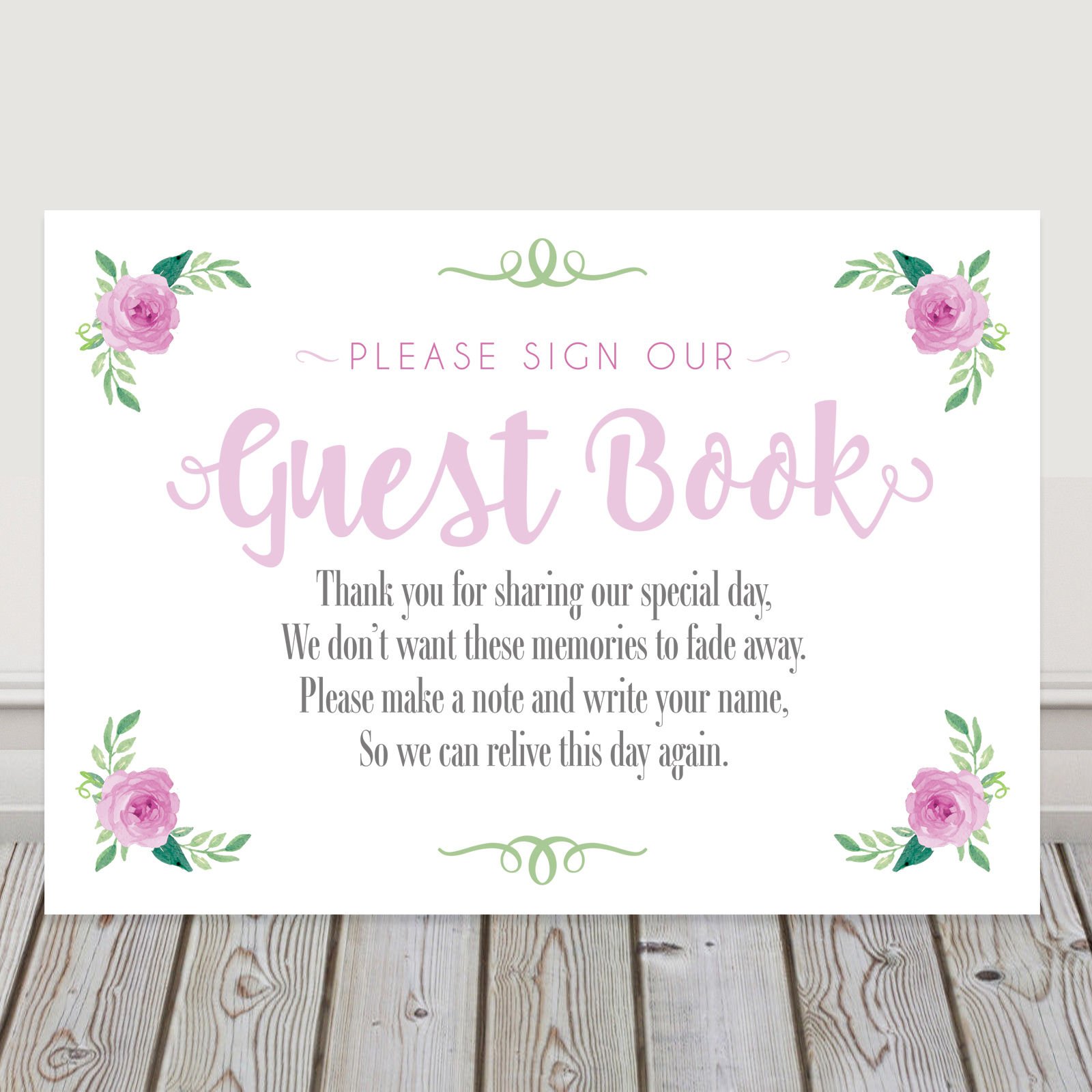Pretty Wedding Wishing Tree or Guest Book Table Sign Available in A Range of Pastel Colours (Pink (P1))