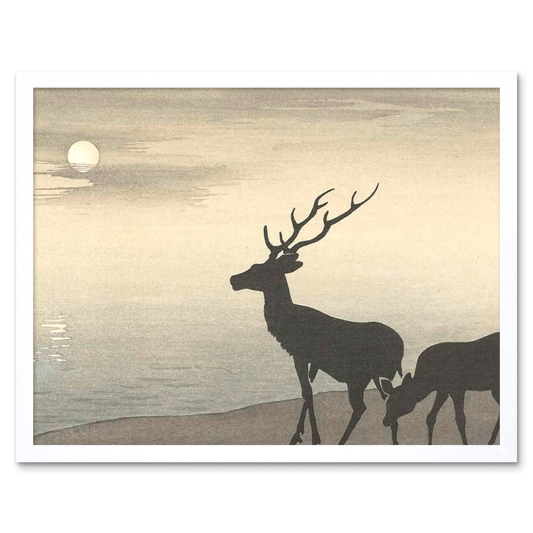 Artery8 Ohara Koson Torii Gate And Deer Landscape Art Print Framed Poster Wall Decor 12x16 inch