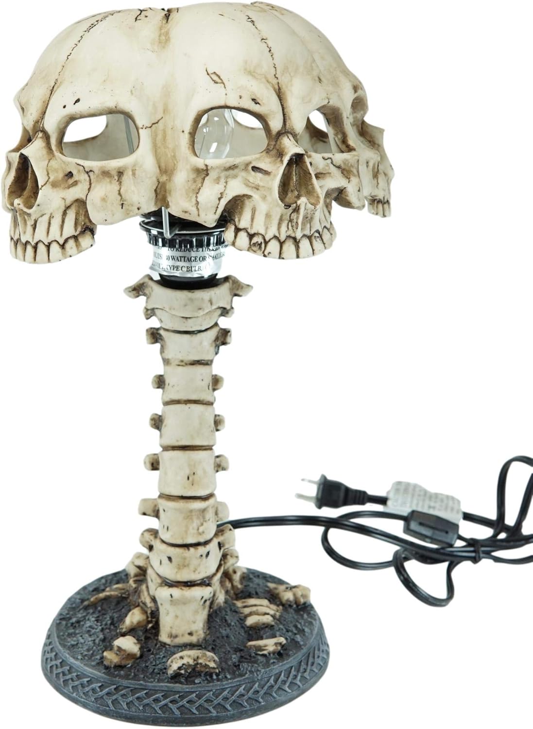 Ebros Gift Day of The Dead Evil Resurrection Boneyard Ossuary Skulls Canopy Shade with Bone Spine Stand Structure Side Table Lamp Sculpture Spooky Skeleton Graveyard Macabre Lighting Accent