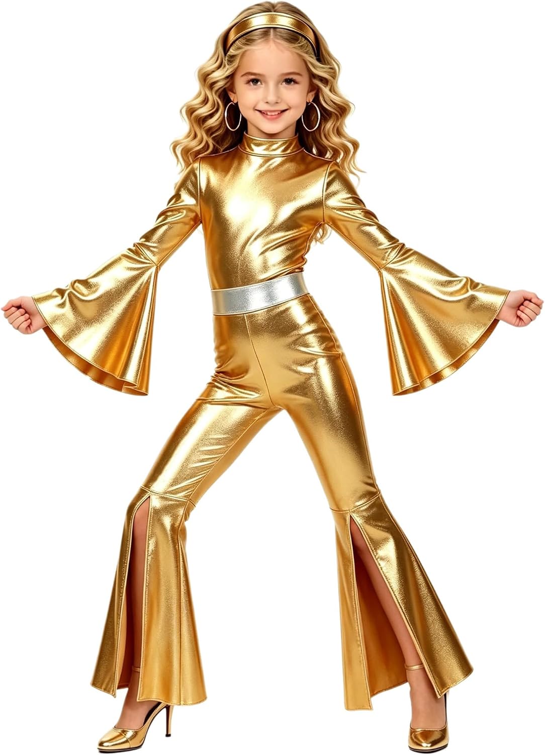 YiZYiF Disco Jumpsuit for Girls Girls Bell Bottom 70s Outfits