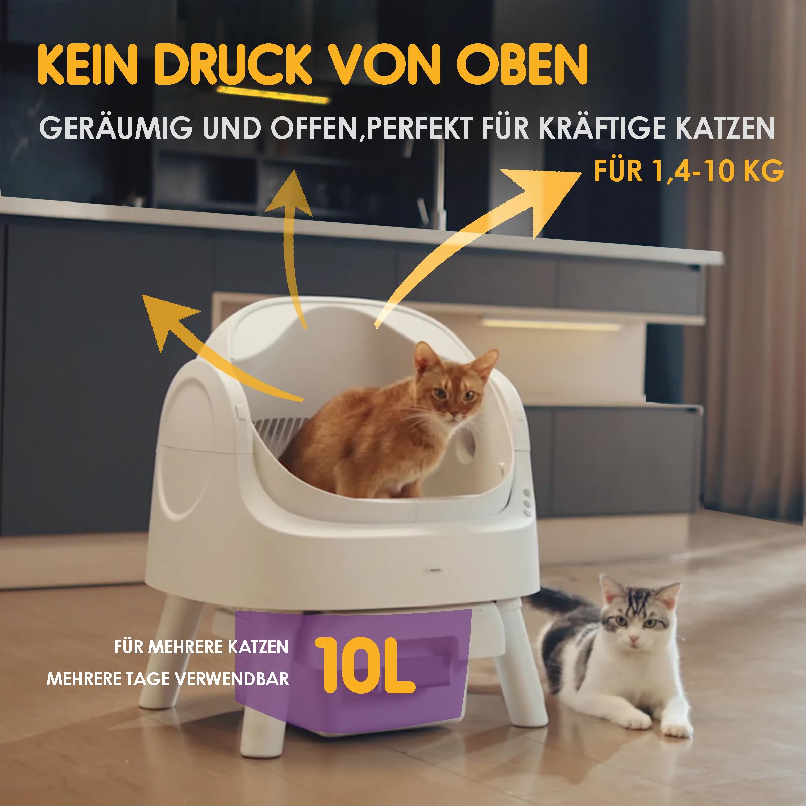 PetPivot Selbstreinigende Katzentoilette mit Offenem Design, Automatische und Manuelle Modi, Sofortige Reinigung und Einfaches Schaufeln, Ideal für Große Katzen, Geeignet für Mehrkatzenhaushalte