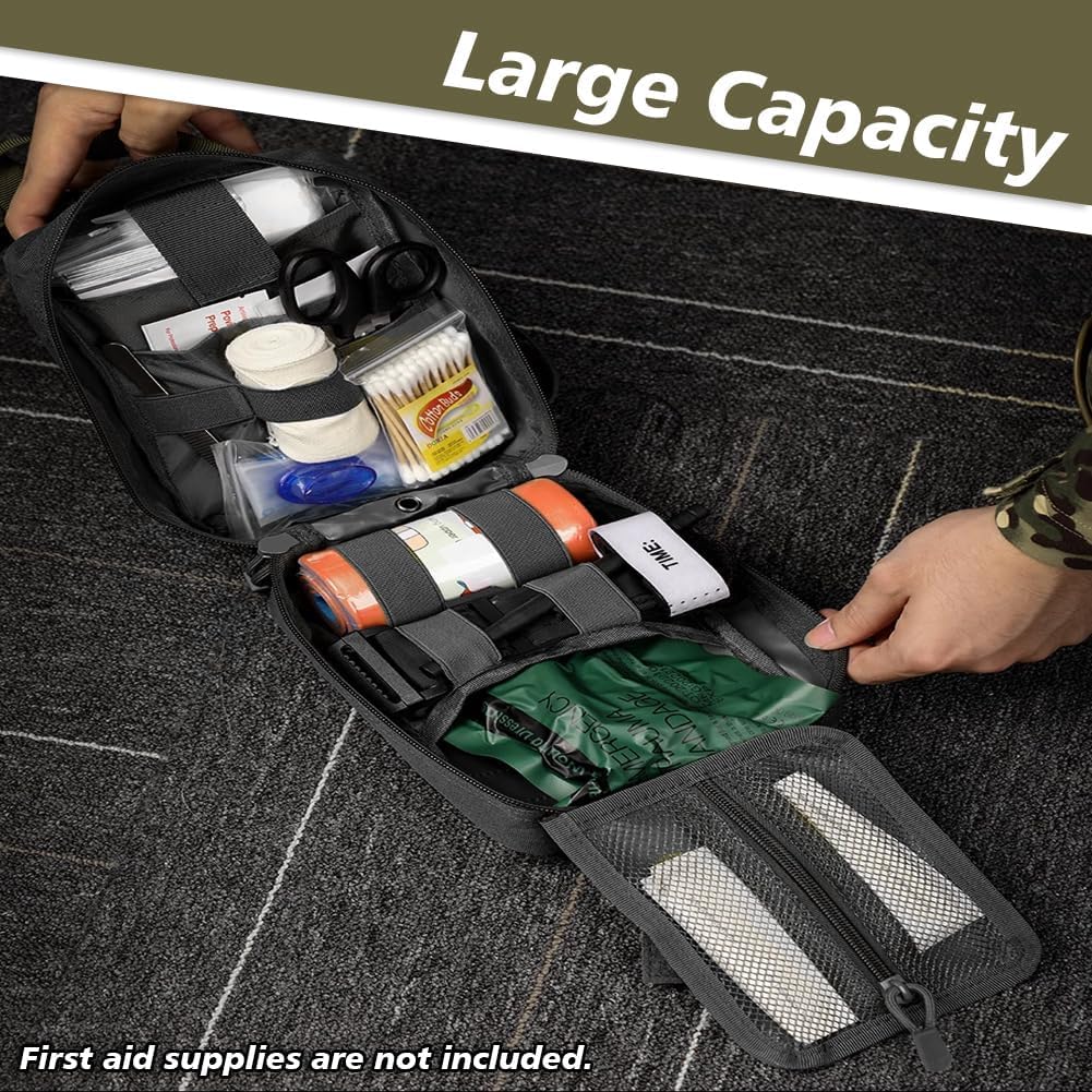 Linist Nylon First Aid Box – Black Military Grade Medical Emergency Kit, Heavy Duty Large Capacity Rip-Away IFAK Pouch for Hiking, Camping, Sports, Outdoor Travel & Tactical Survival (Bag Only) 3