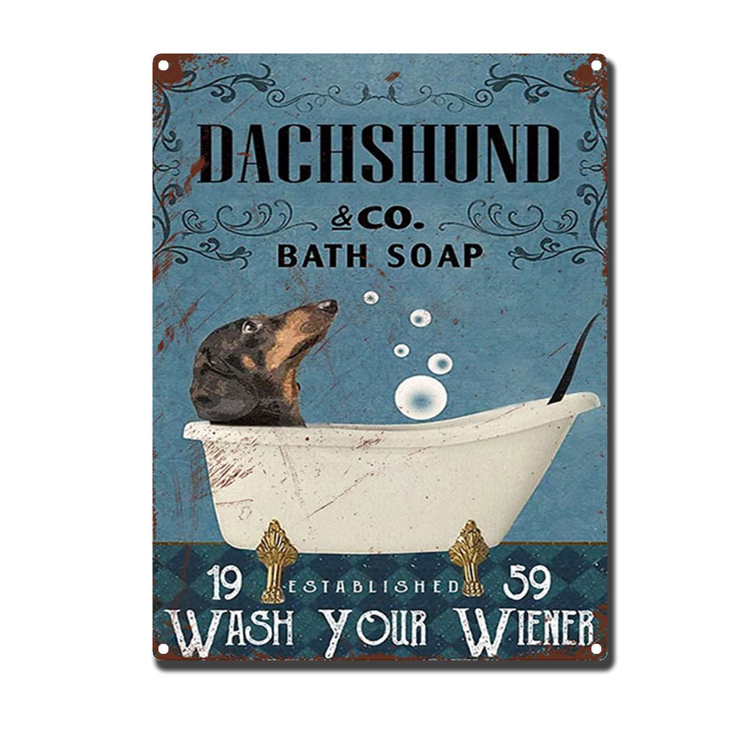 HYCLAM Metal SignDachshund Bath Soap Company Restoring The Toilet Bathroom Art Ancient Ways Wall Decor Wall Hanging 12x16inch-Tin Sign