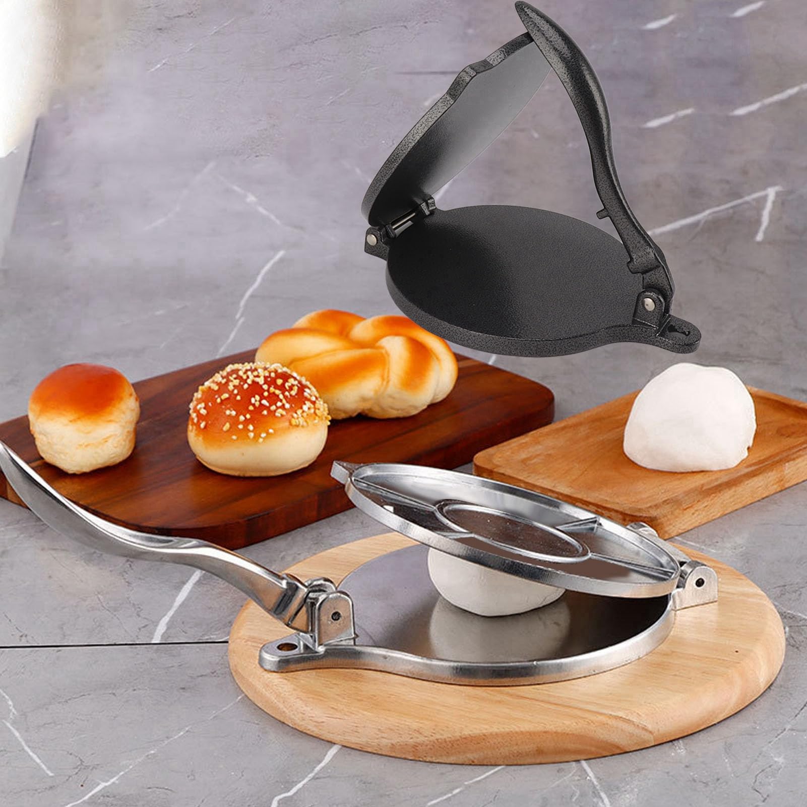 Tortilla Press Manual Maker Tortilladora Press Roti Taco Corn Cake Maker Pizza Pie Patty Aluminum Alloy Heavy Duty Making Tool (16cm Black)