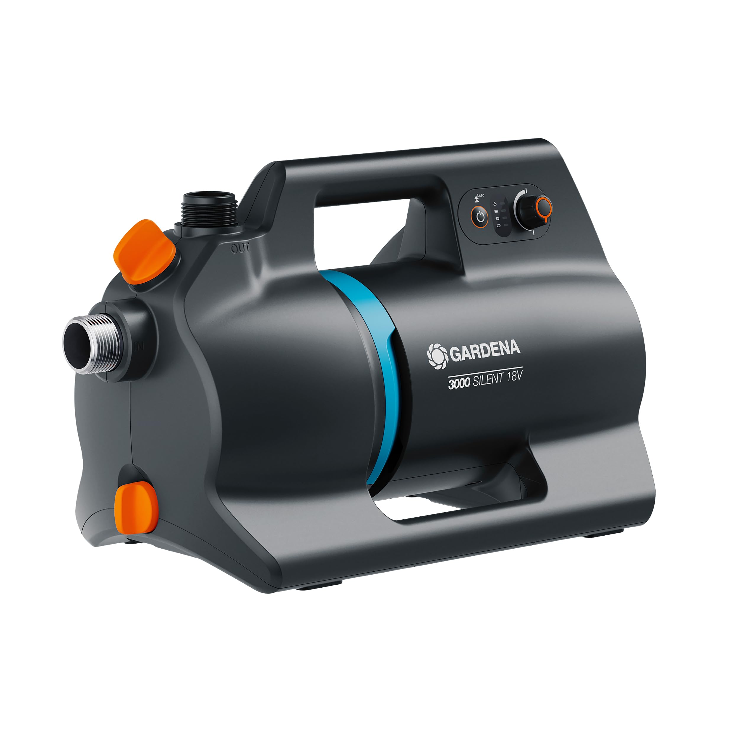 Gardena Pompa Da Giardino A Batteria 3000 Silent 18V P4A Solo: Potente, Funzionamento silenzioso, Scocca resistente alla pioggia e ai raggi UV, Protezione dal funzionamento a secco (14610-55)