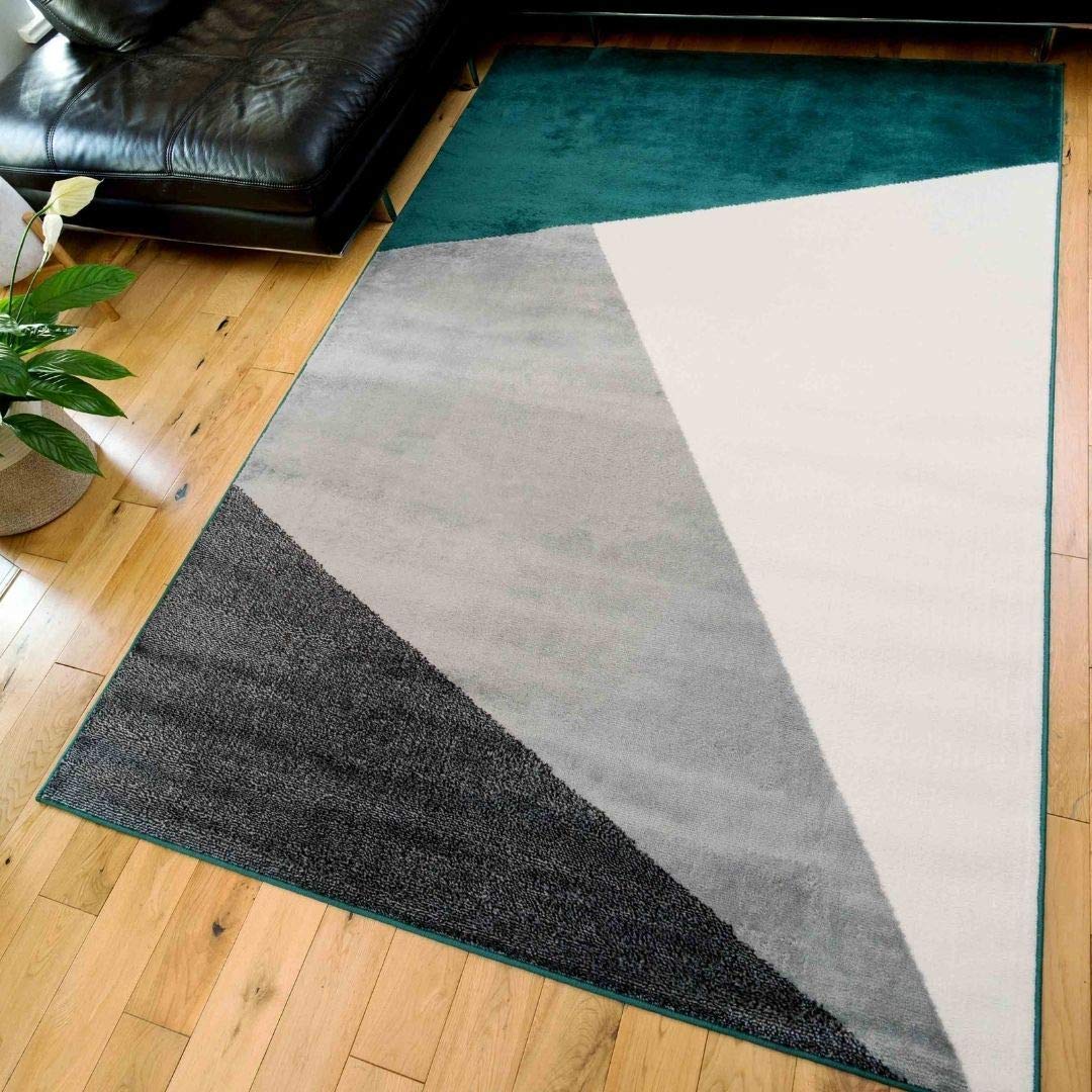 Buy Modern Emerald Green and Grey Area Rug Geometric Block Lounge